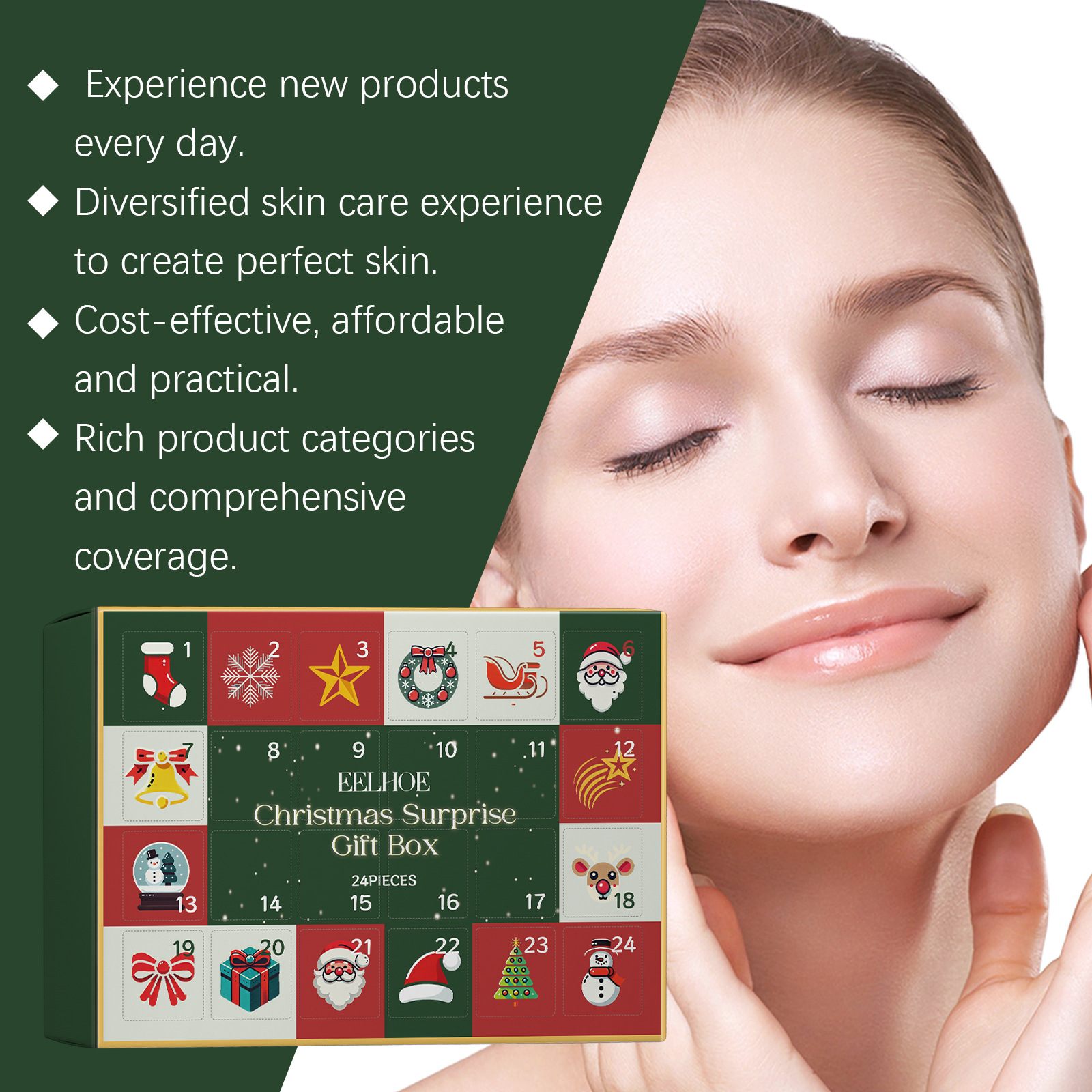 Christmas Advent Calendar Makeup Set 24 Days Countdown Calendar Beauty Face Skin Care Products Holiday Surprise Blind Box Birthday Xmas Gift Women Girls