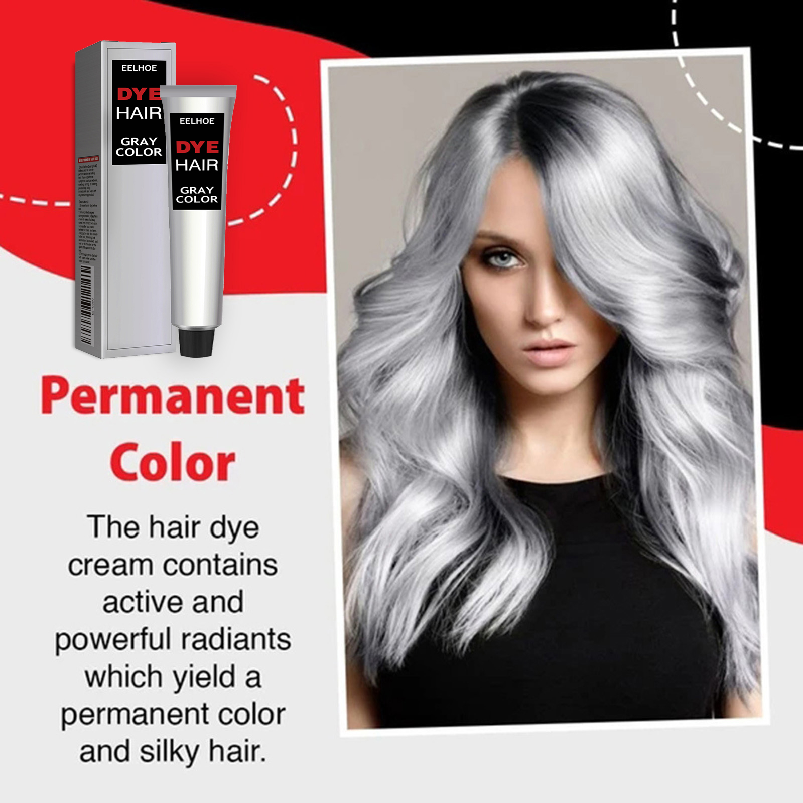 Gray Color Hair Dye Cream Unisex Smoky Gray Permanent Gentle Grandma Light Grey Silver Hair Dye Cream Natural Hair Dye Cosmetic ﻿