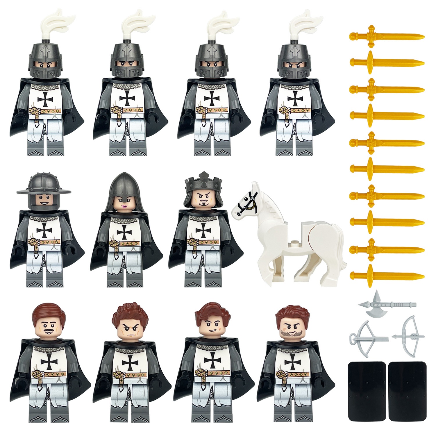 (Soldiers A) Military Battle Building Brick Medieval Soldiers Toy with Sword and Shield Equipment Assembly Collectible Series Mini Figure for Kids 