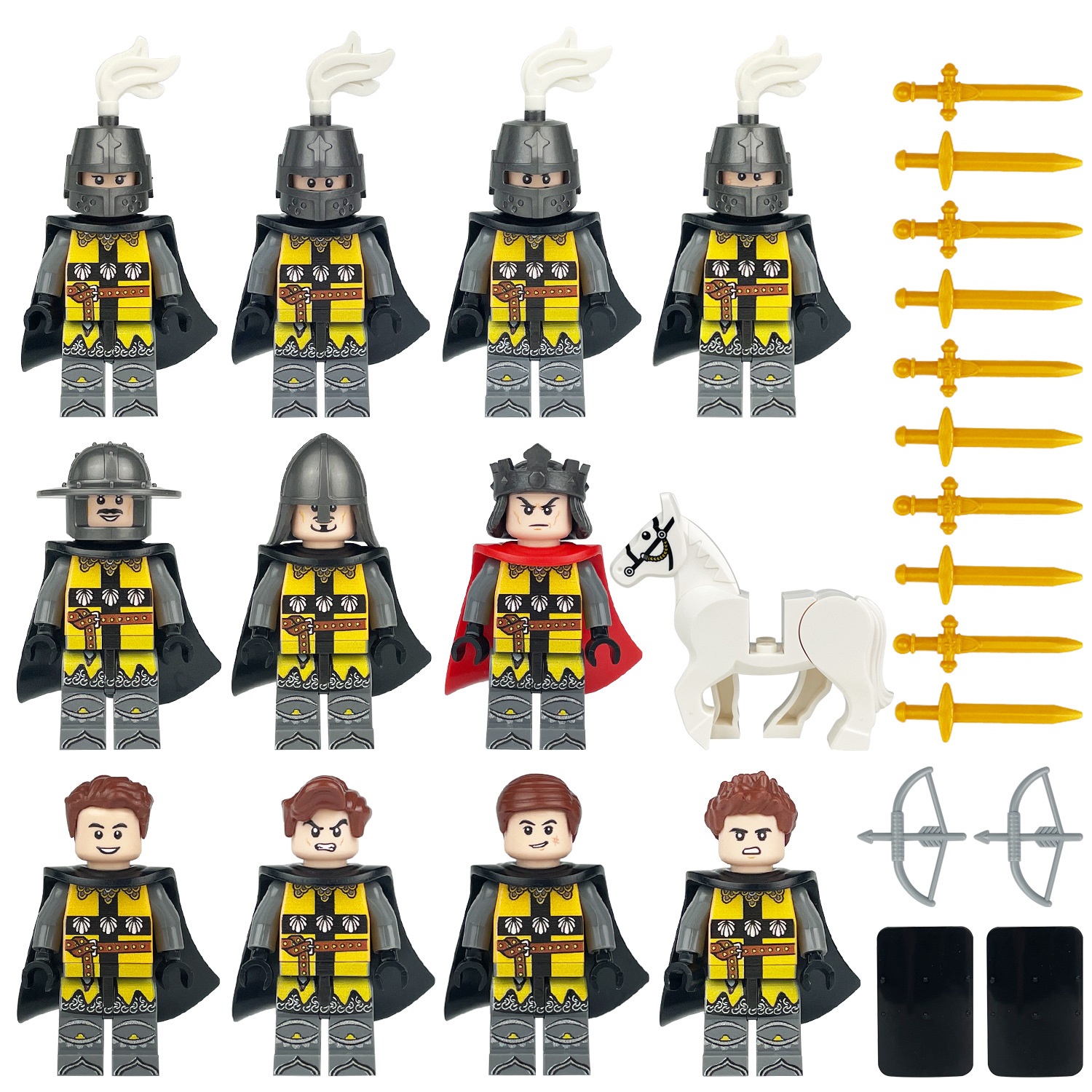 (Soldiers A) Military Battle Building Brick Medieval Soldiers Toy with Sword and Shield Equipment Assembly Collectible Series Mini Figure for Kids 