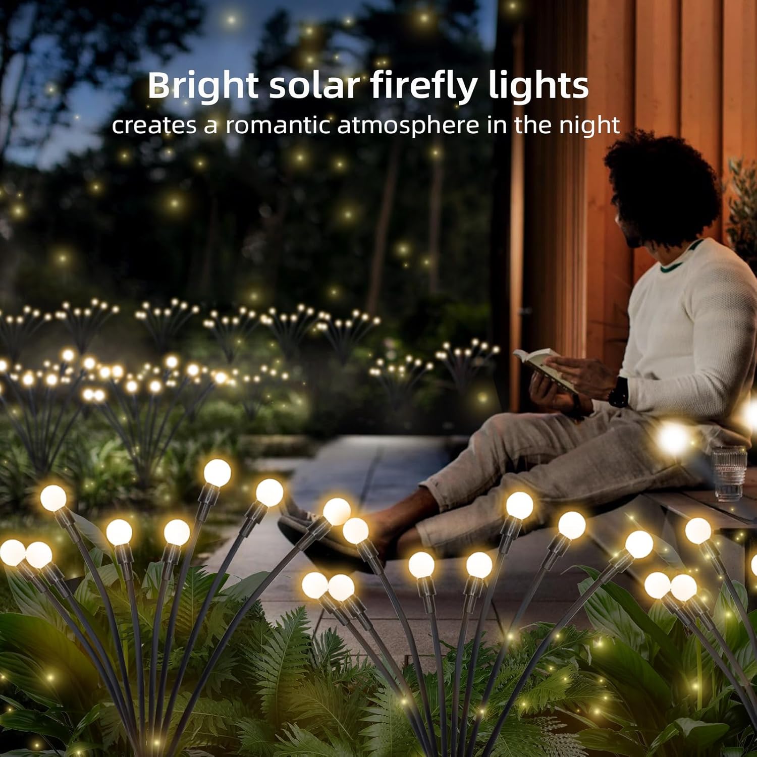 Solar Lights Outdoor Waterproof Swaying Solar Garden Firefly Decorative Yard,Firefly Garden Lights Outdoor for Path Fence 2pack
