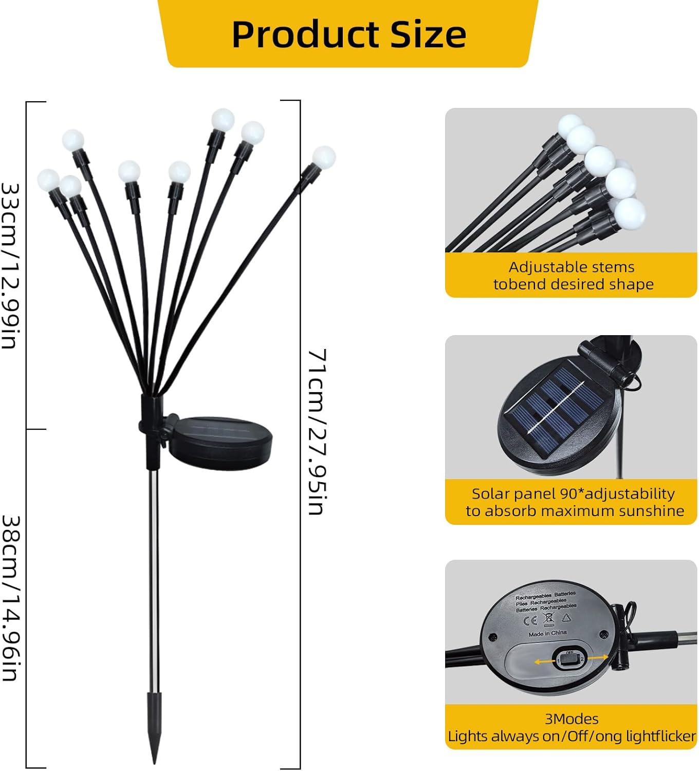 Solar Lights Outdoor Waterproof Swaying Solar Garden Firefly Decorative Yard,Firefly Garden Lights Outdoor for Path Fence 2pack