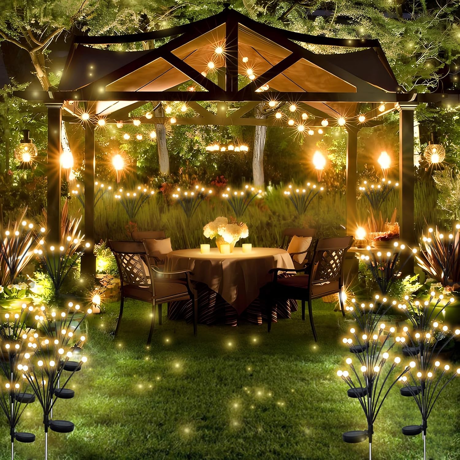 Solar Lights Outdoor Waterproof Swaying Solar Garden Firefly Decorative Yard,Firefly Garden Lights Outdoor for Path Fence 2pack