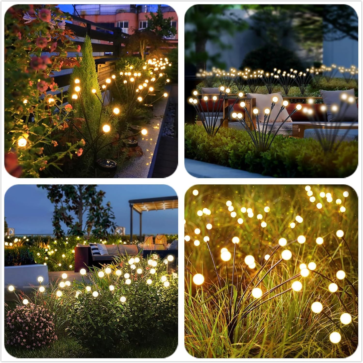 Solar Lights Outdoor Waterproof Swaying Solar Garden Firefly Decorative Yard,Firefly Garden Lights Outdoor for Path Fence 2pack