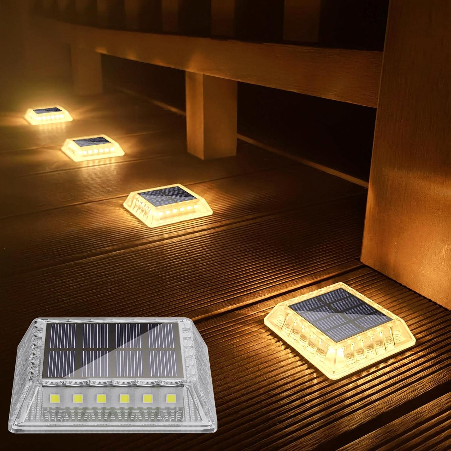  Solar Decking Lights, Solar Ground Lights Outdoor Garden Solar Powered Step Lights Waterproof Solar Lights for Garden Sidewalk Runway Fence Patio Pathway Drive