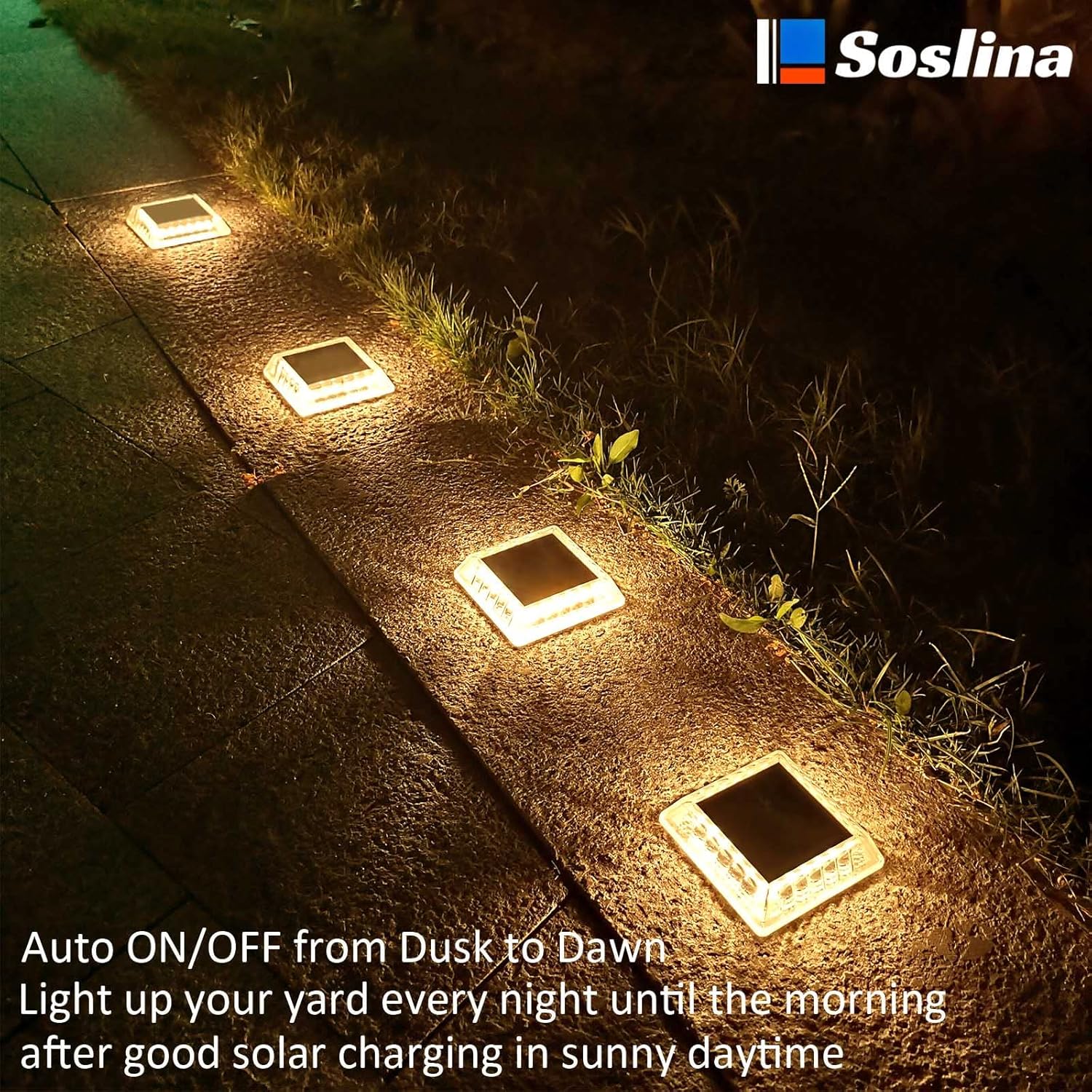  Solar Decking Lights, Solar Ground Lights Outdoor Garden Solar Powered Step Lights Waterproof Solar Lights for Garden Sidewalk Runway Fence Patio Pathway Drive