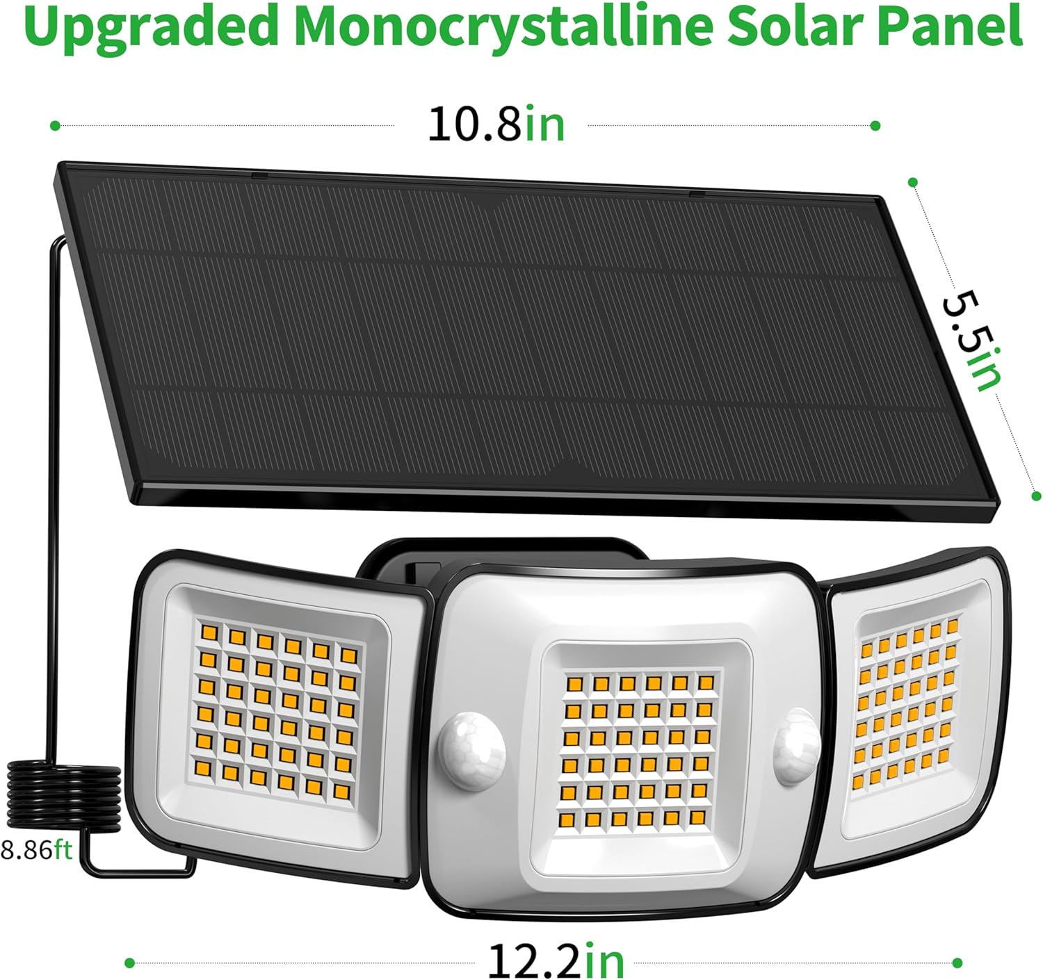 Solar Security Flood Lights Outdoor Motion Sensor with Remote Control Waterproof Outdoor Solar Light Warm White with 2.7m Cable for Garden Garage shed