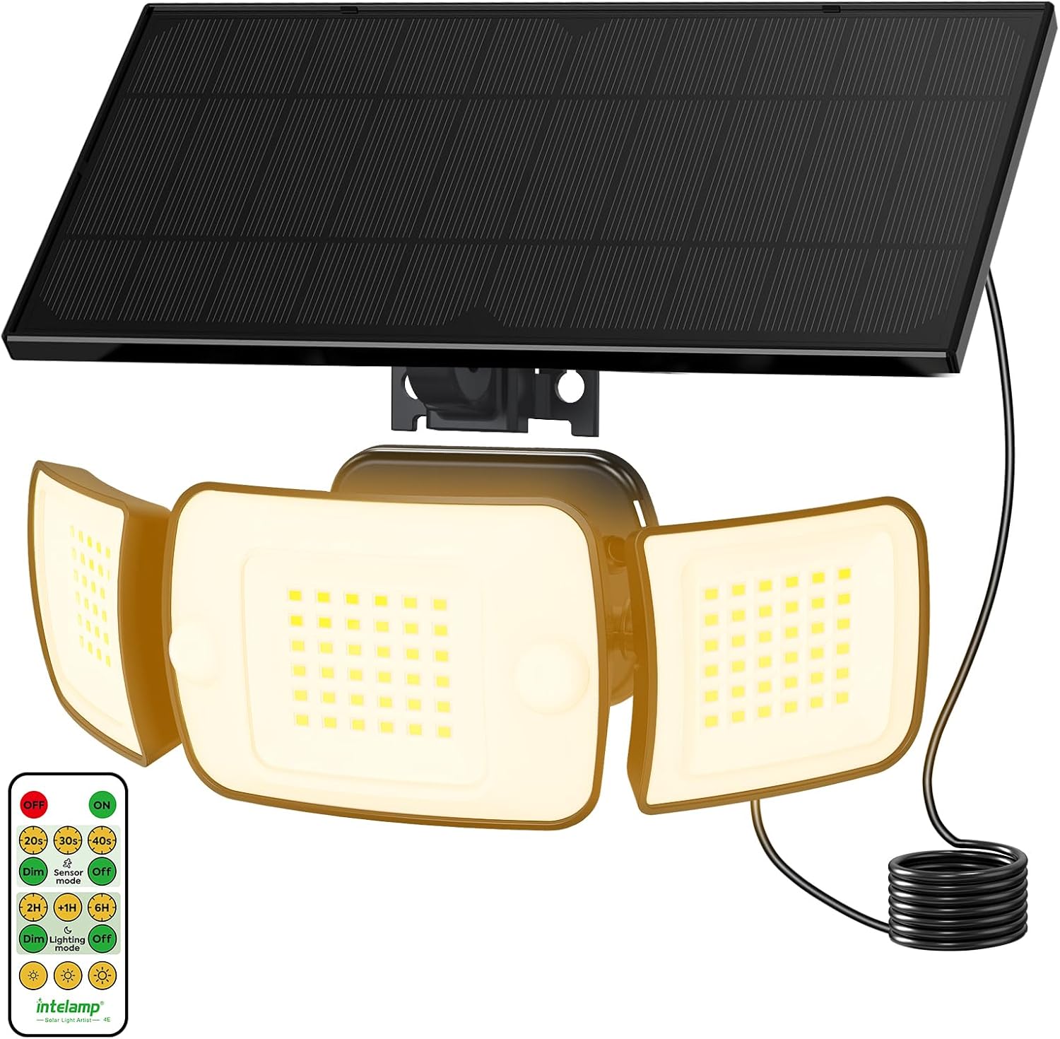 Solar Security Flood Lights Outdoor Motion Sensor with Remote Control Waterproof Outdoor Solar Light Warm White with 2.7m Cable for Garden Garage shed