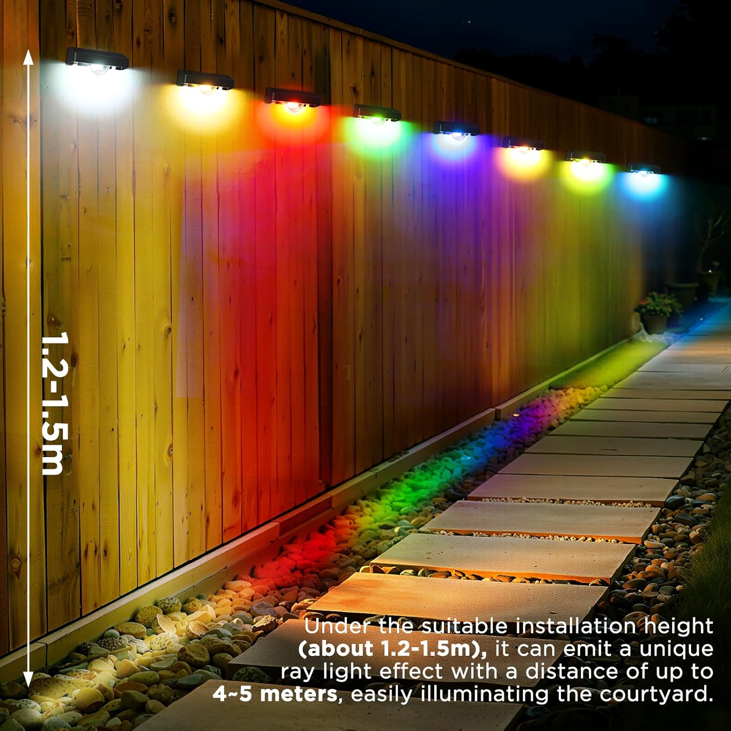 (8 pcs) Solar Fence Lights Outdoor Garden Linear Light Effect Solar Step Lights with Warm White 11 RGB Modes Auto On Off IP44 Waterproof Spotlights Stair Wall Patio 