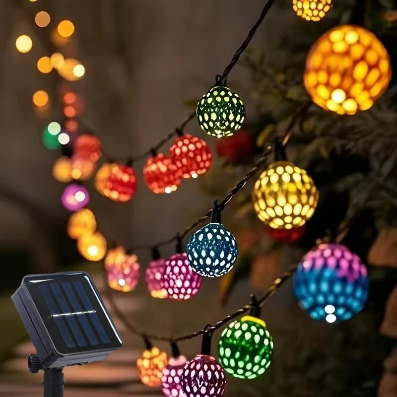 (Purple) Outdoor Solar Moroccan 5M 20LED Ball Lights 8 Modes Solar Light String for Camping Christmas Halloween Party Wedding Decor