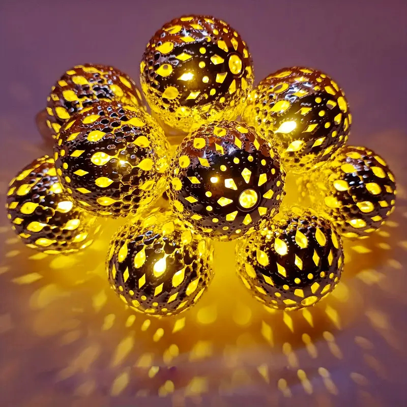 (Purple) Outdoor Solar Moroccan 5M 20LED Ball Lights 8 Modes Solar Light String for Camping Christmas Halloween Party Wedding Decor