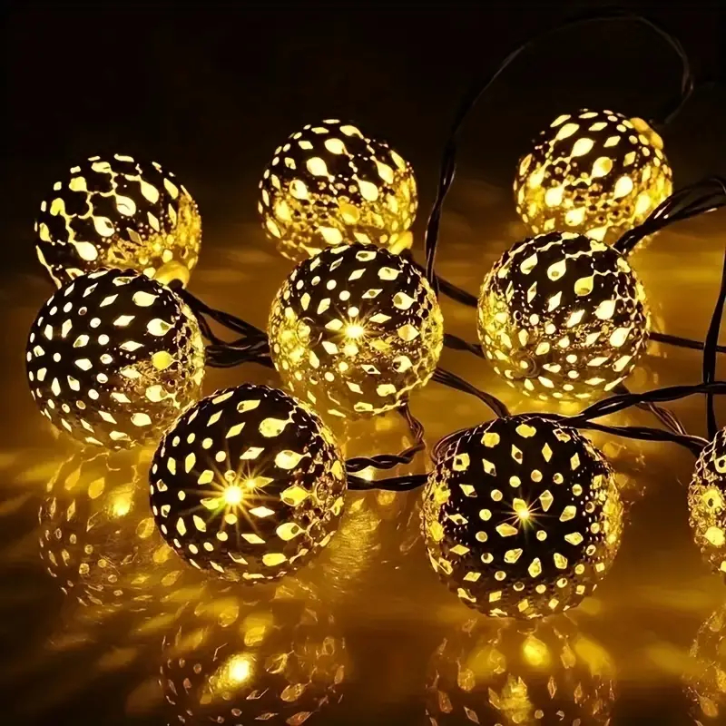 (Purple) Outdoor Solar Moroccan 5M 20LED Ball Lights 8 Modes Solar Light String for Camping Christmas Halloween Party Wedding Decor