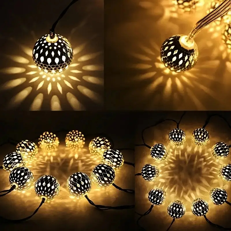 (Purple) Outdoor Solar Moroccan 5M 20LED Ball Lights 8 Modes Solar Light String for Camping Christmas Halloween Party Wedding Decor