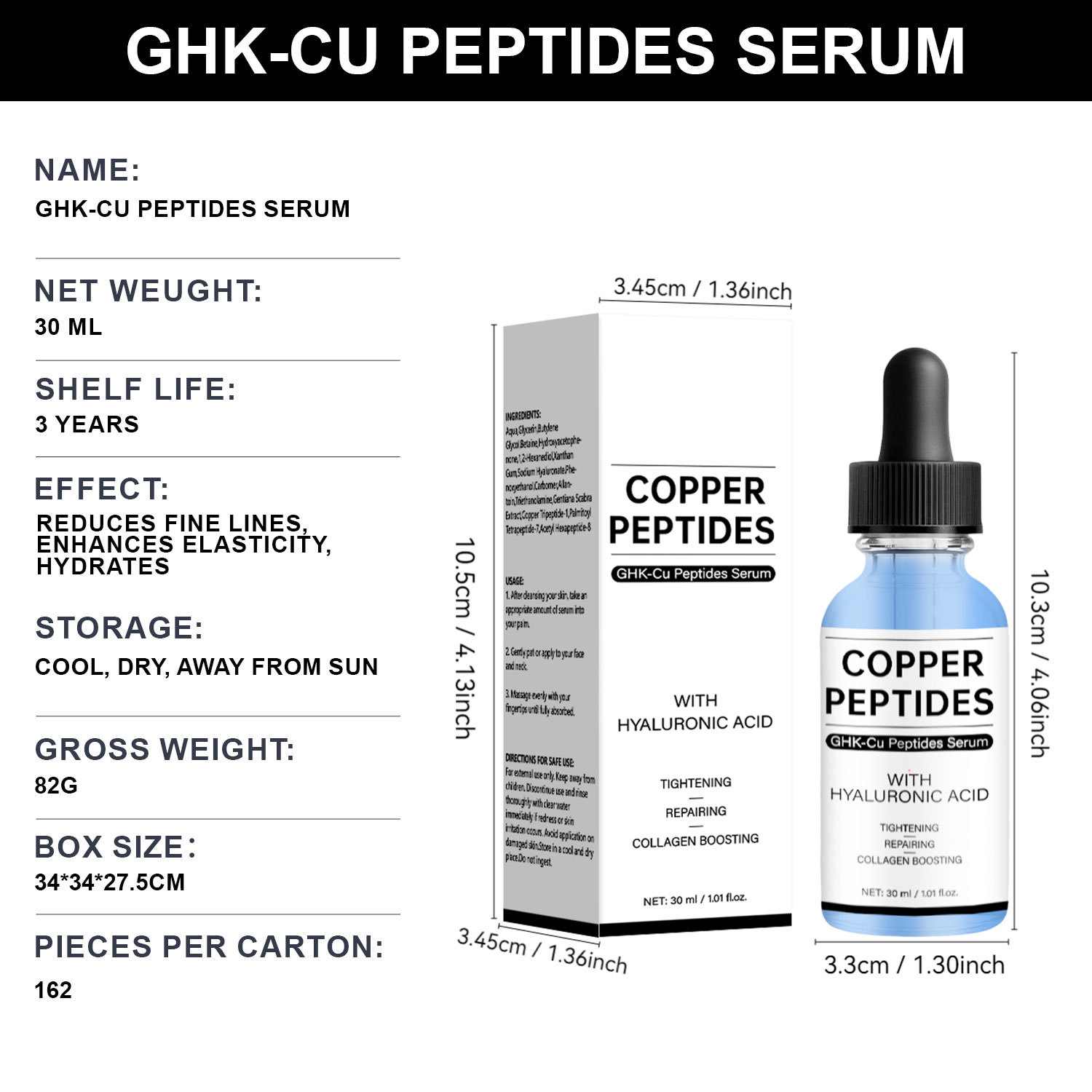 GHK Cu Peptide Serum For Instant Firming Deep Hydration Skin Renewal And Zero Greasy Face Treatment