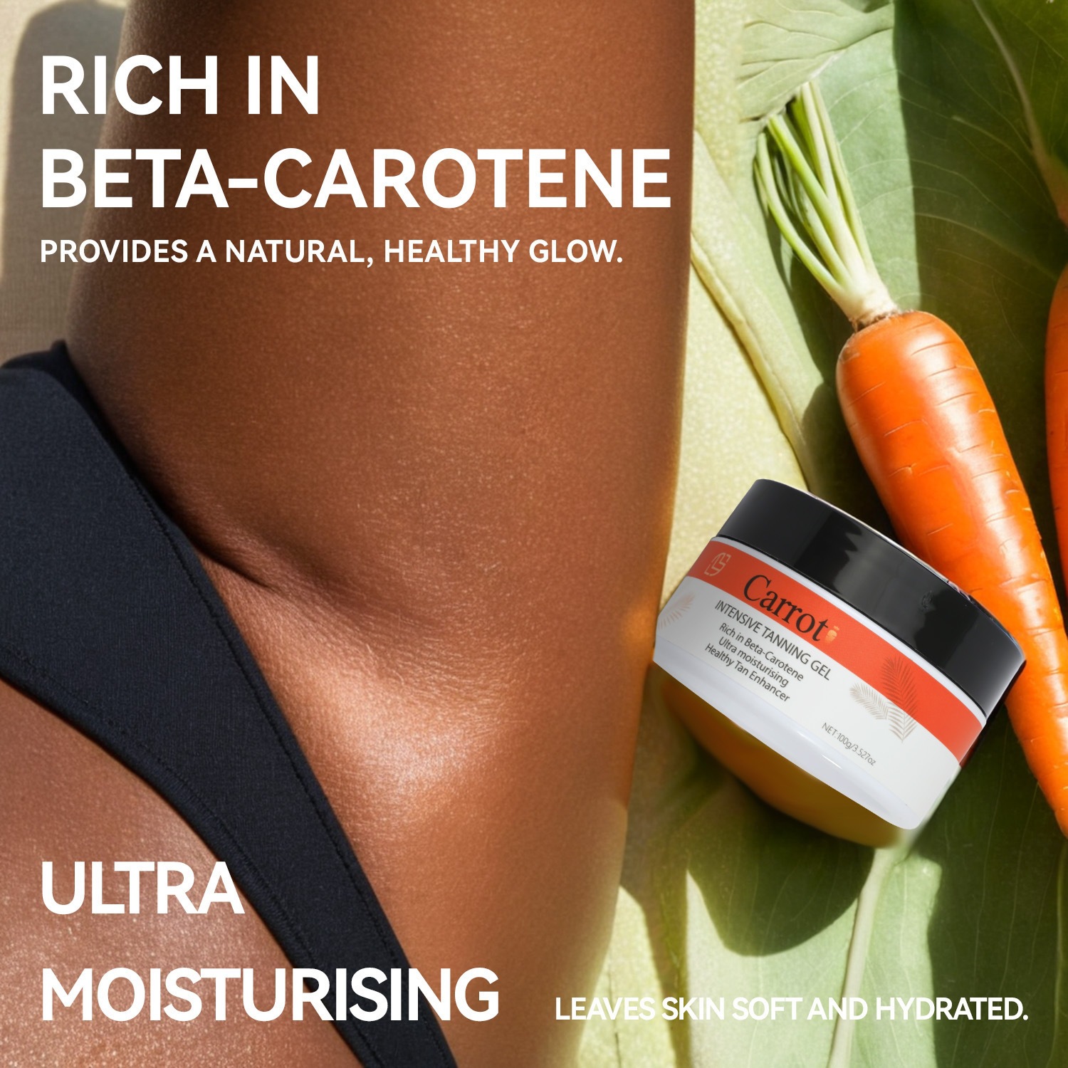 Carotene Self Tanning Gel Natural Bronze Glow Moisturising Easy Application for Full Body Home Use Natural 100ml