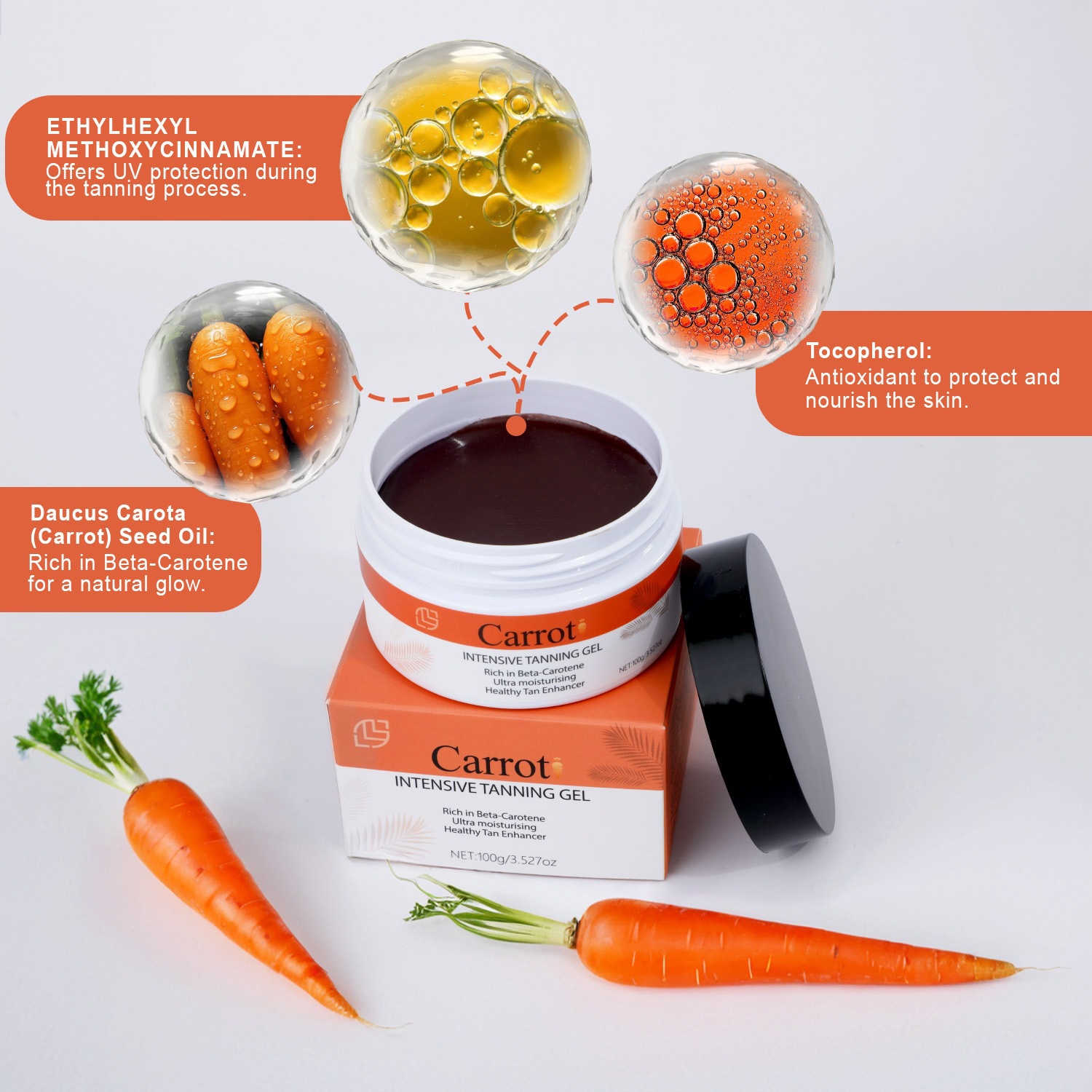 Carotene Self Tanning Gel Natural Bronze Glow Moisturising Easy Application for Full Body Home Use Natural 100ml