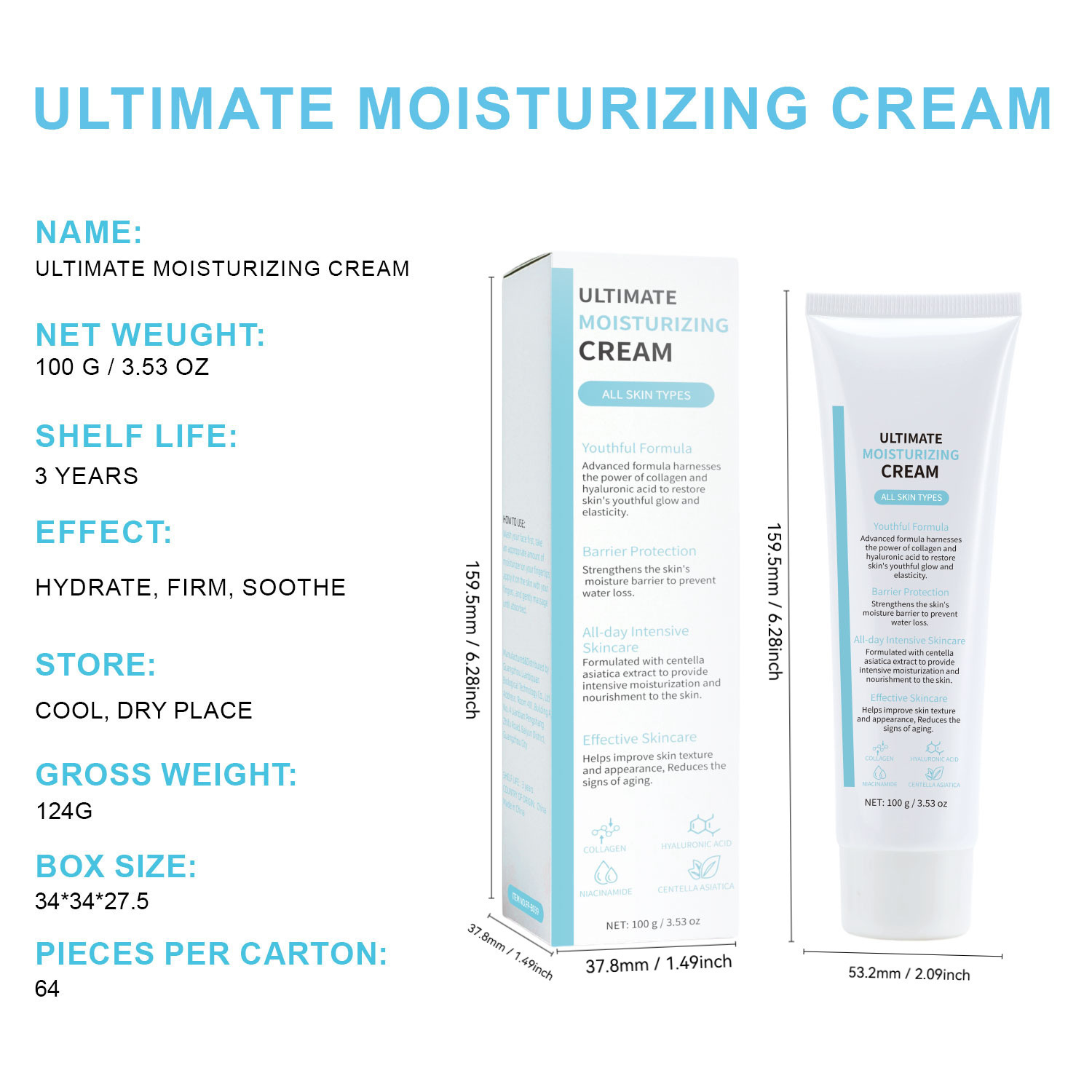 Youth Formula Ultimate Moisturizing Cream Niacinamide Collagen Sodium Hyaluronate Centella For Deep Hydration Firming And Daily Anti Aging Face Care 100g