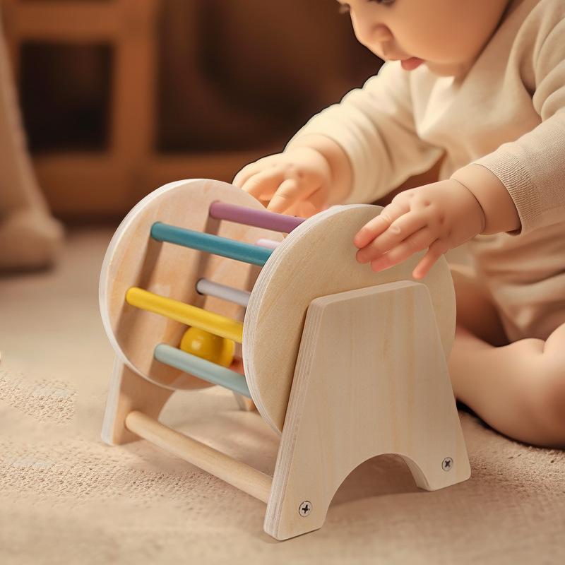 Montessori Toys for Baby Early Learning Wooden Rolling Ball Drum Listening Exercise Color Cognition Hand-eye Coordination Train