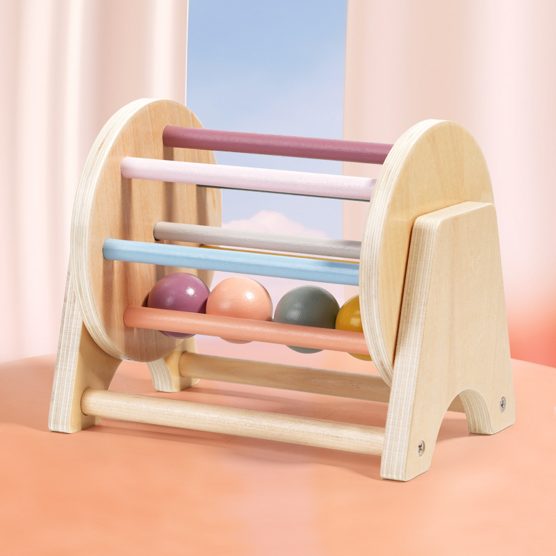 Montessori Toys for Baby Early Learning Wooden Rolling Ball Drum Listening Exercise Color Cognition Hand-eye Coordination Train
