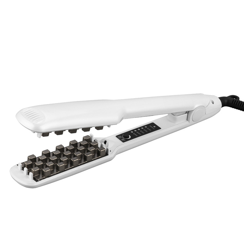 (Black) Hair Iron Ceramic 3D Grid Hair Crimper Professional Volumizing Curling Iron Corn Perm Fluffy Splint Flat Iron Hair Styling Tools