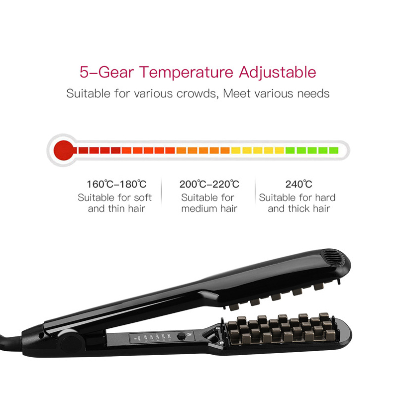 (Black) Hair Iron Ceramic 3D Grid Hair Crimper Professional Volumizing Curling Iron Corn Perm Fluffy Splint Flat Iron Hair Styling Tools