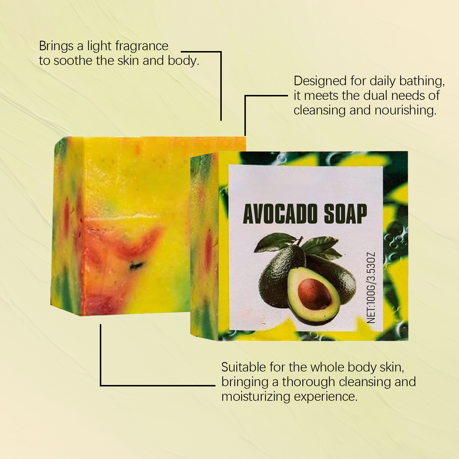 Avocado Bath Soap Mild Moisturizing Hydrating Cleansing Pores Refreshing Non Sticky For Body Washing