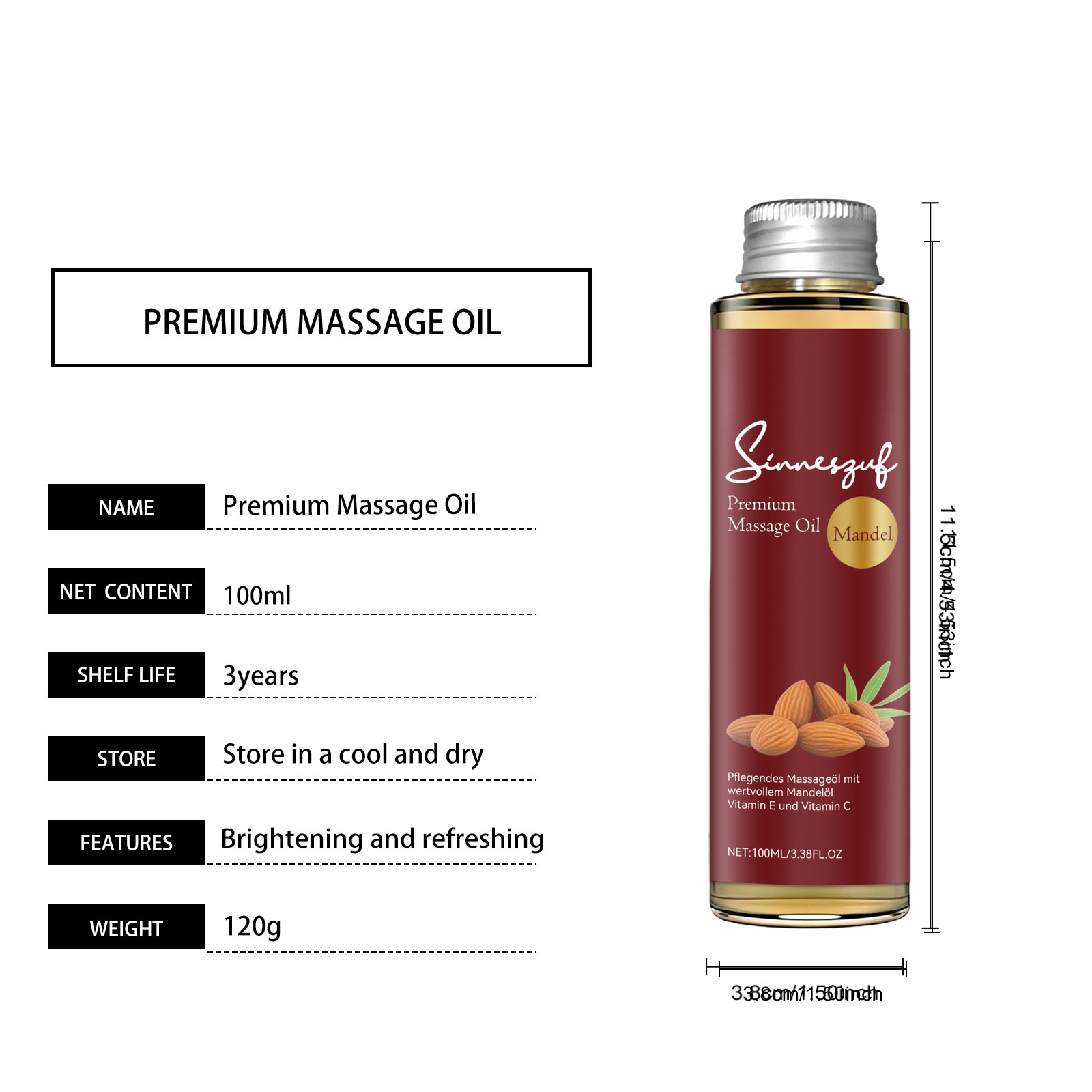 Body Massage Oil Daily Mild Moisturizing Skin Care Nourishing Almond Ingredient For Whole Skin Use