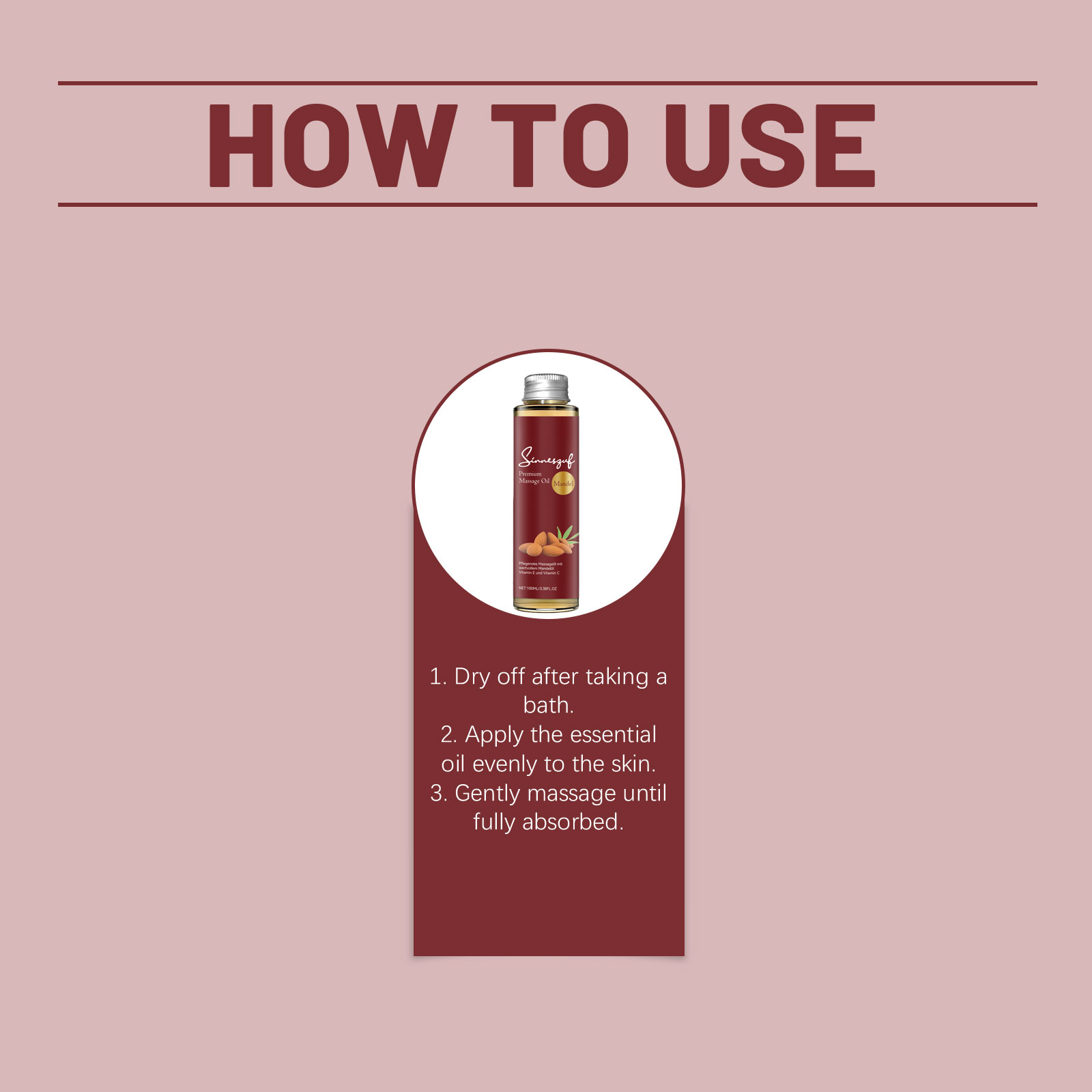 Body Massage Oil Daily Mild Moisturizing Skin Care Nourishing Almond Ingredient For Whole Skin Use