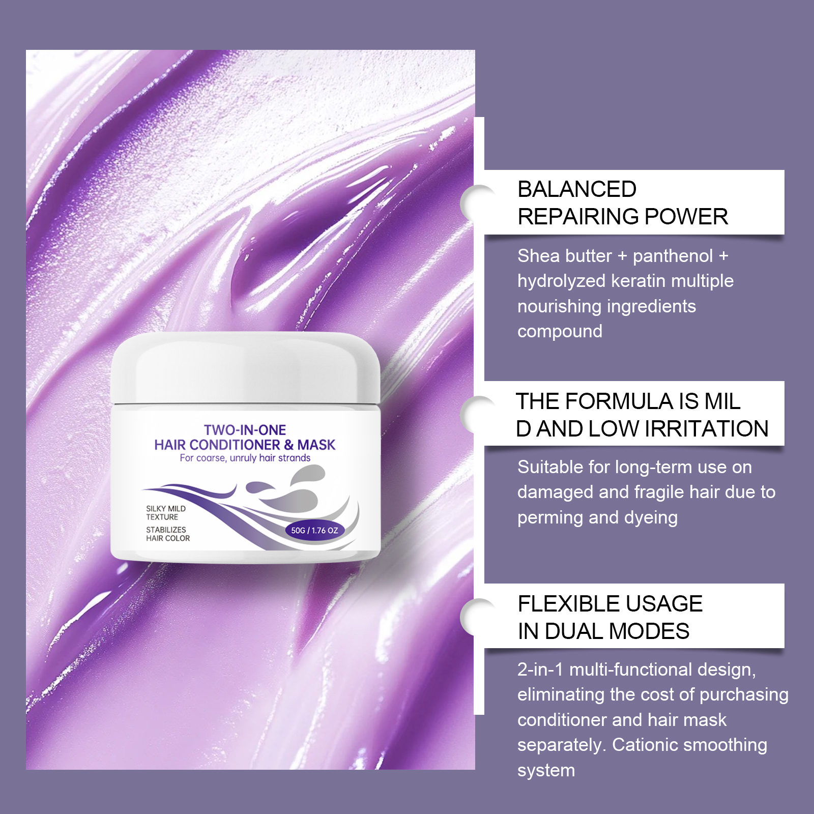 Two In One Hair Conditioner Mask Smooth Moisturizing Water Lock Repair Dry Frizzy Hair Daily Care