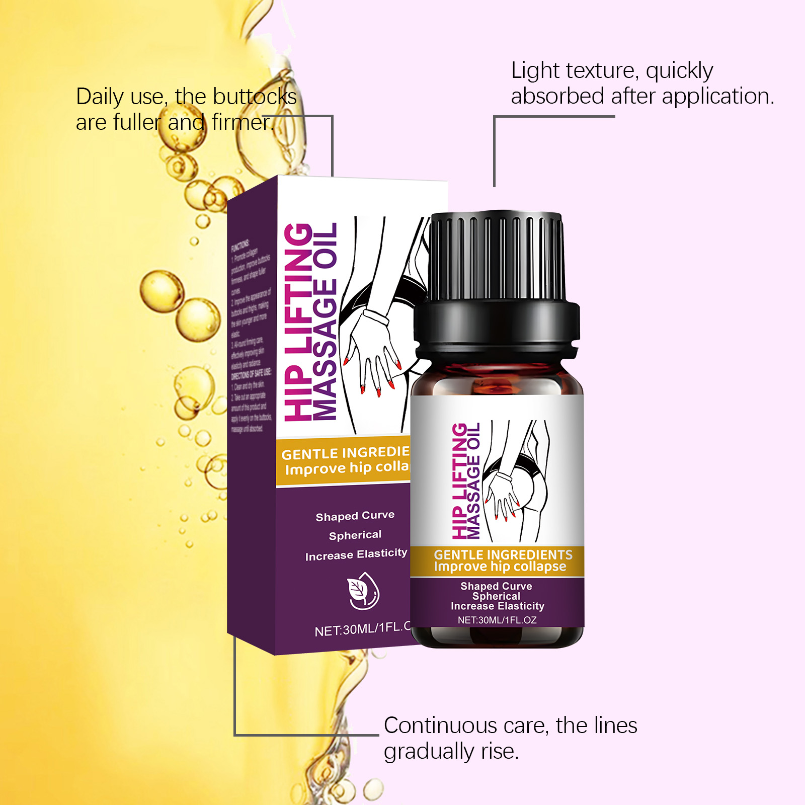 Buttocks Care Oil Moisturizing Lifting Elastic Mild Care Nourishing Massage Plump Soft Skin