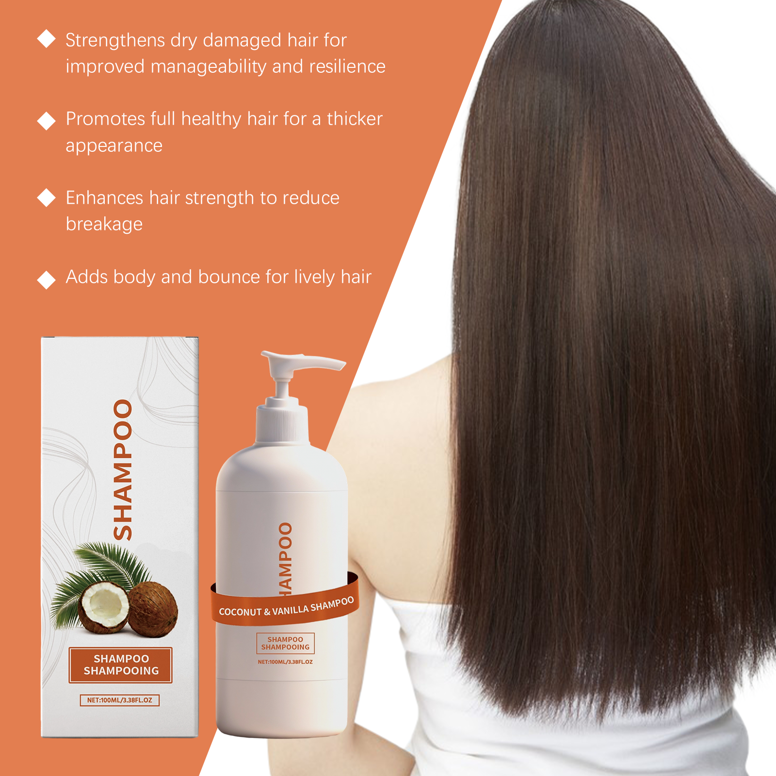 Coconut Fragrance Vanilla Shampoo Plant Extract Oil Control Fluffy Hair Cleaning Hydrating Soft Care Refreshing Non Sticky