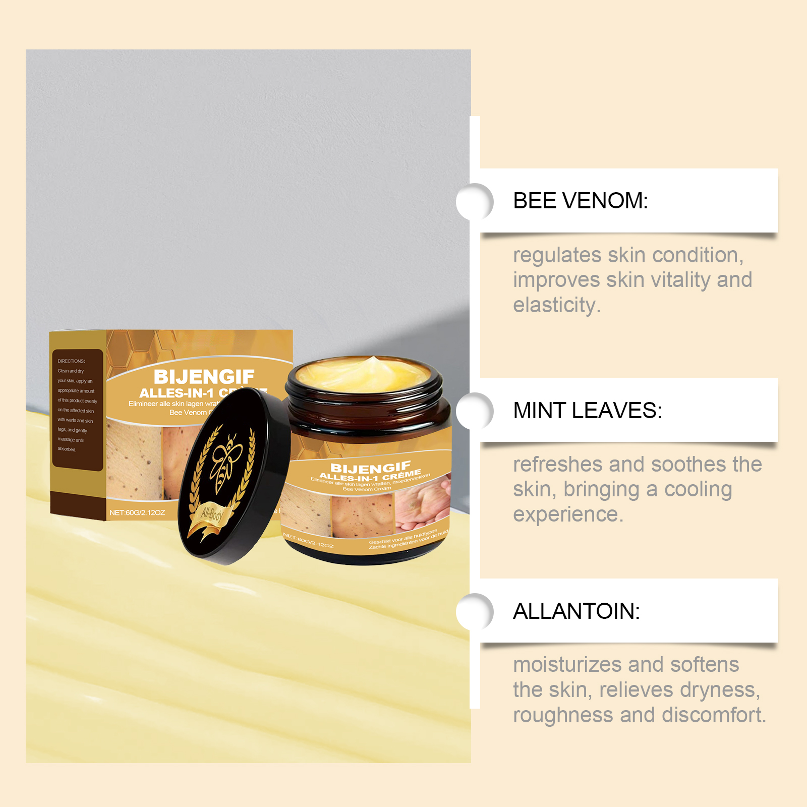 Bee Venum Skin Care Cream Gentle Cleansing Smoothing Hydrating Moisturizing Body Skin Lotion