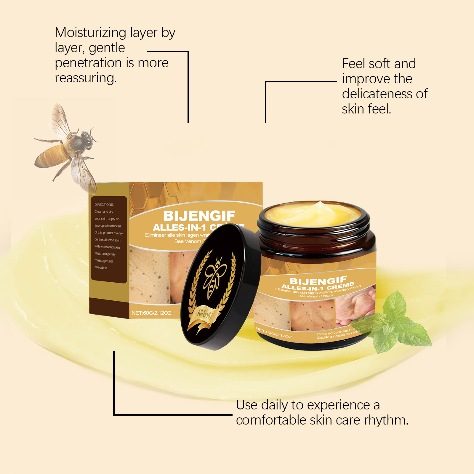 Bee Venum Skin Care Cream Gentle Cleansing Smoothing Hydrating Moisturizing Body Skin Lotion