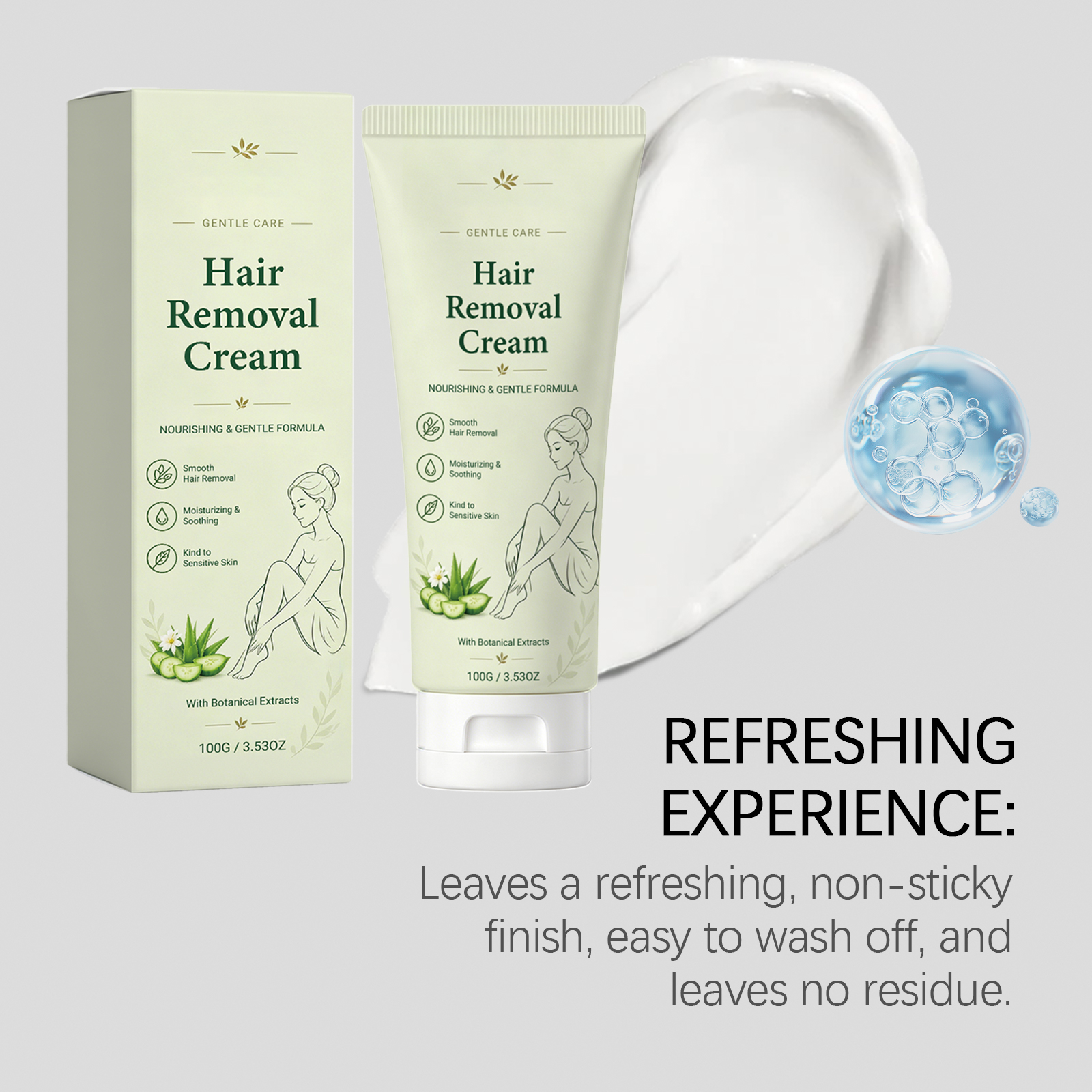 Mild Soft Depilatory Cream Gentle Clean Body Hair Fresh Odorless Refreshing Nonsticky Comfort Care