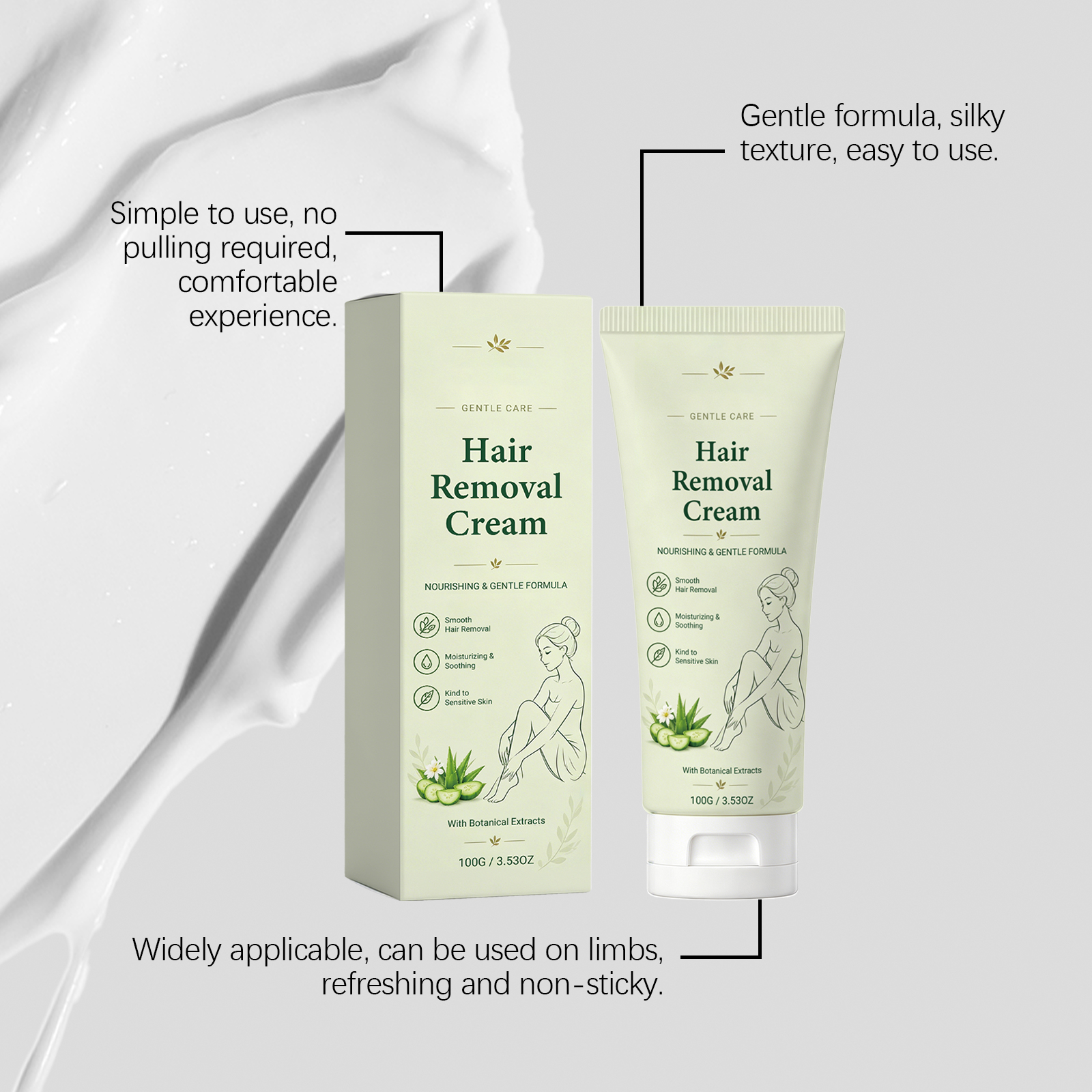 Mild Soft Depilatory Cream Gentle Clean Body Hair Fresh Odorless Refreshing Nonsticky Comfort Care