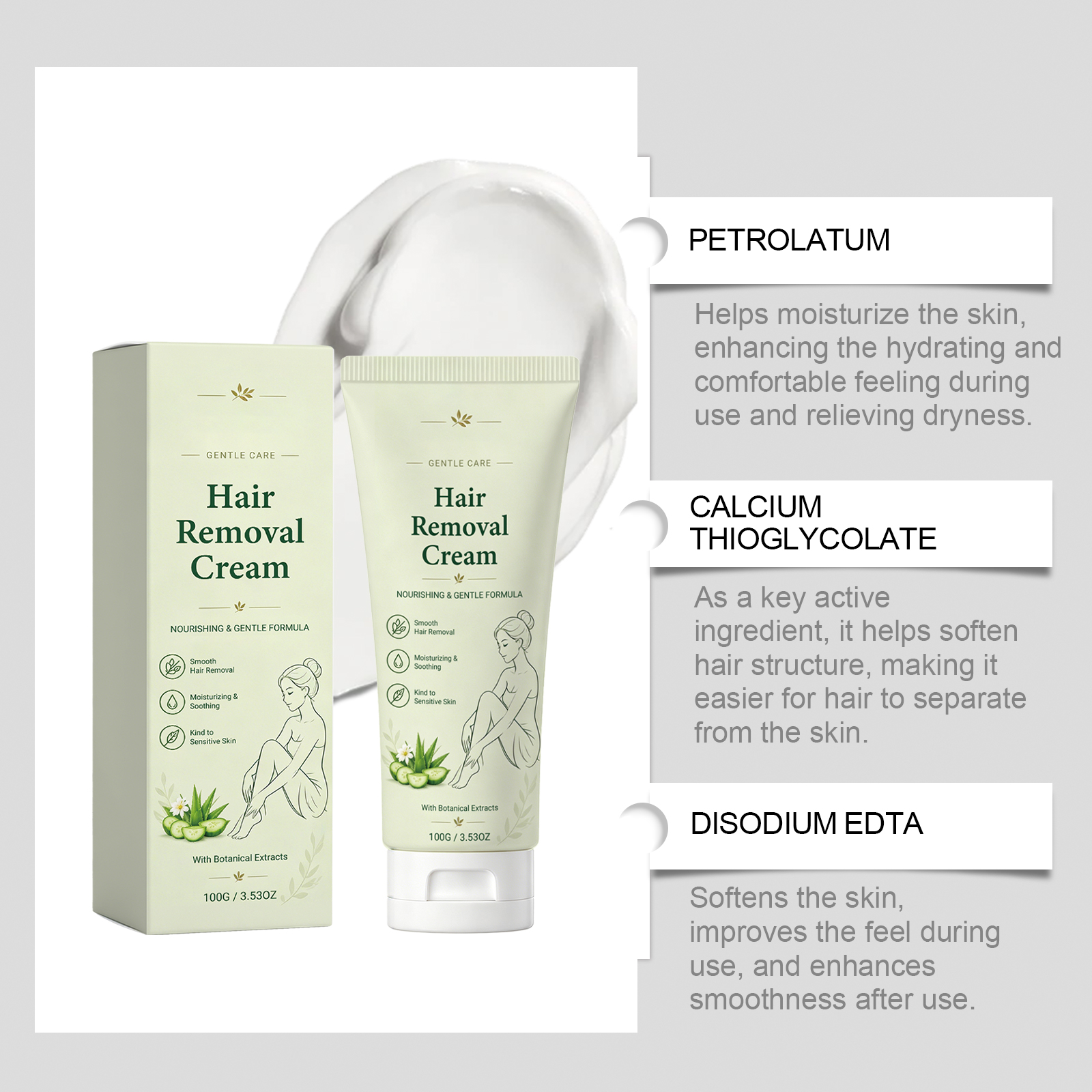 Mild Soft Depilatory Cream Gentle Clean Body Hair Fresh Odorless Refreshing Nonsticky Comfort Care