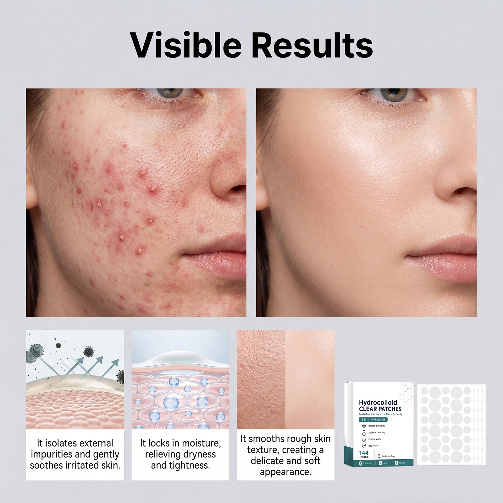 Acne Patch Gentle Thin Closefit Breathable Comfortable Clean Facial Skin Blemish Invisible Acne Care Sticker
