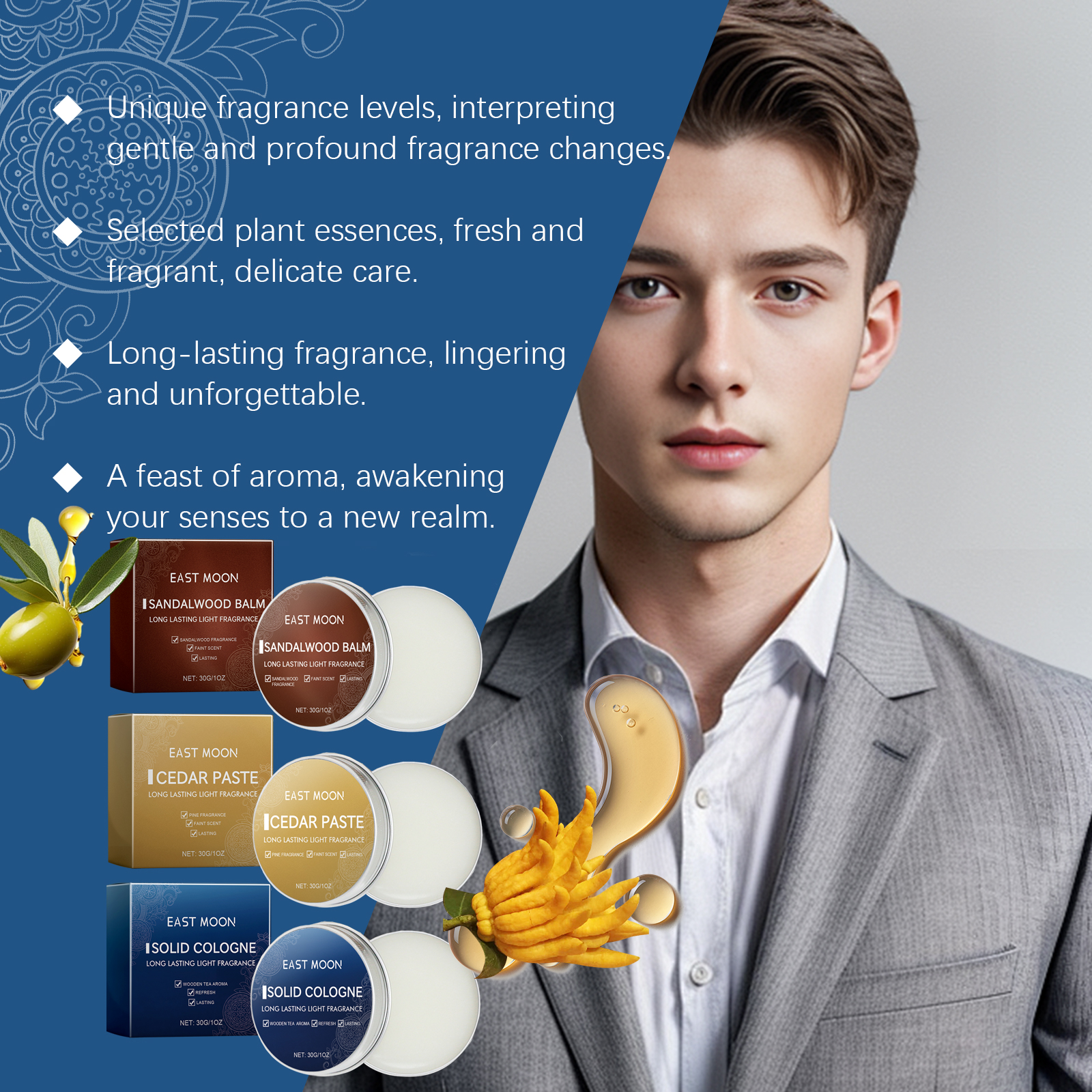 Solid Balm For Men Charming Fresh Natural Portable Long Lasting Fragrance Scent Balm