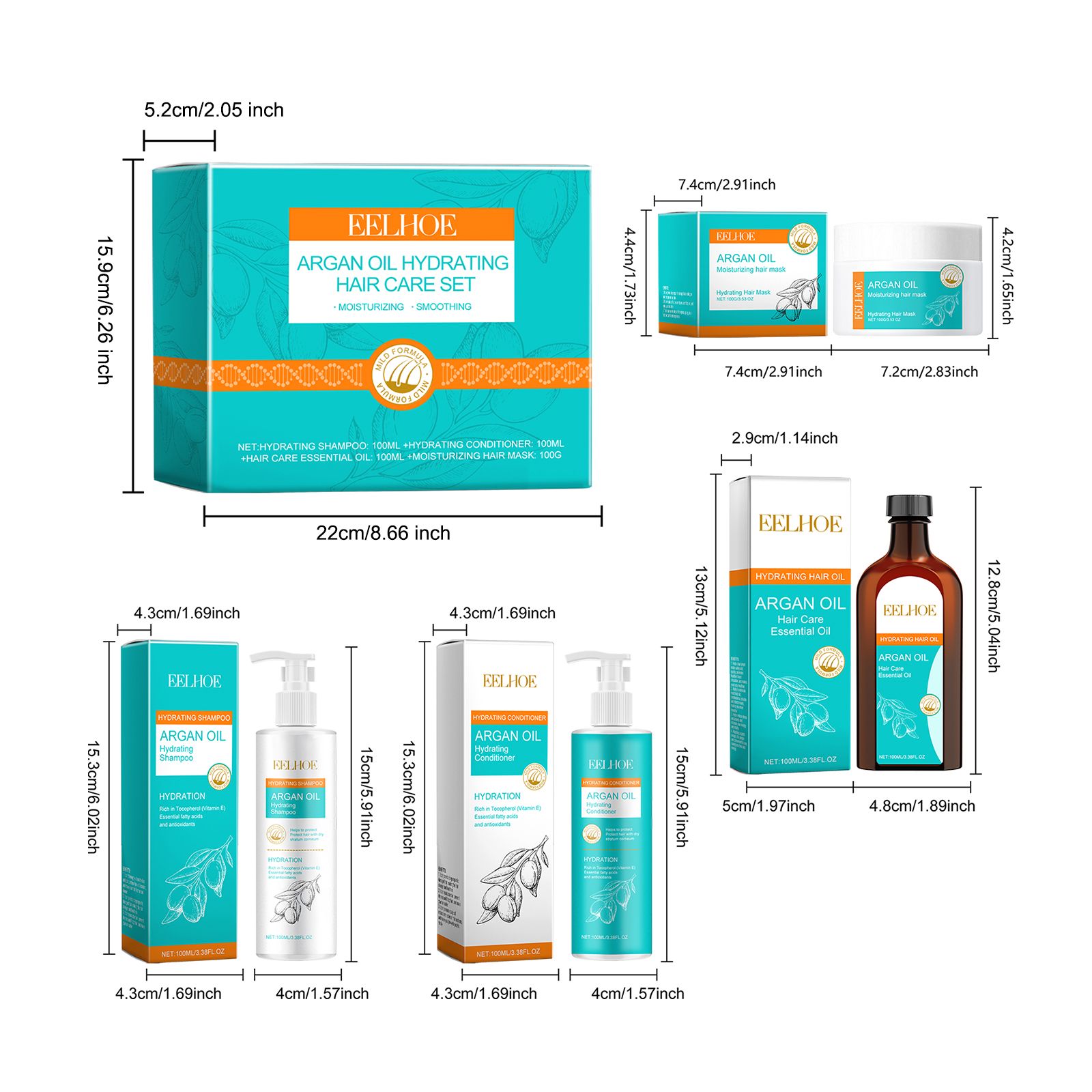 Moroccan Argan Oil Hair Care Set Shampoo Conditioner Mask And Oil For Dry Frizzy Hair