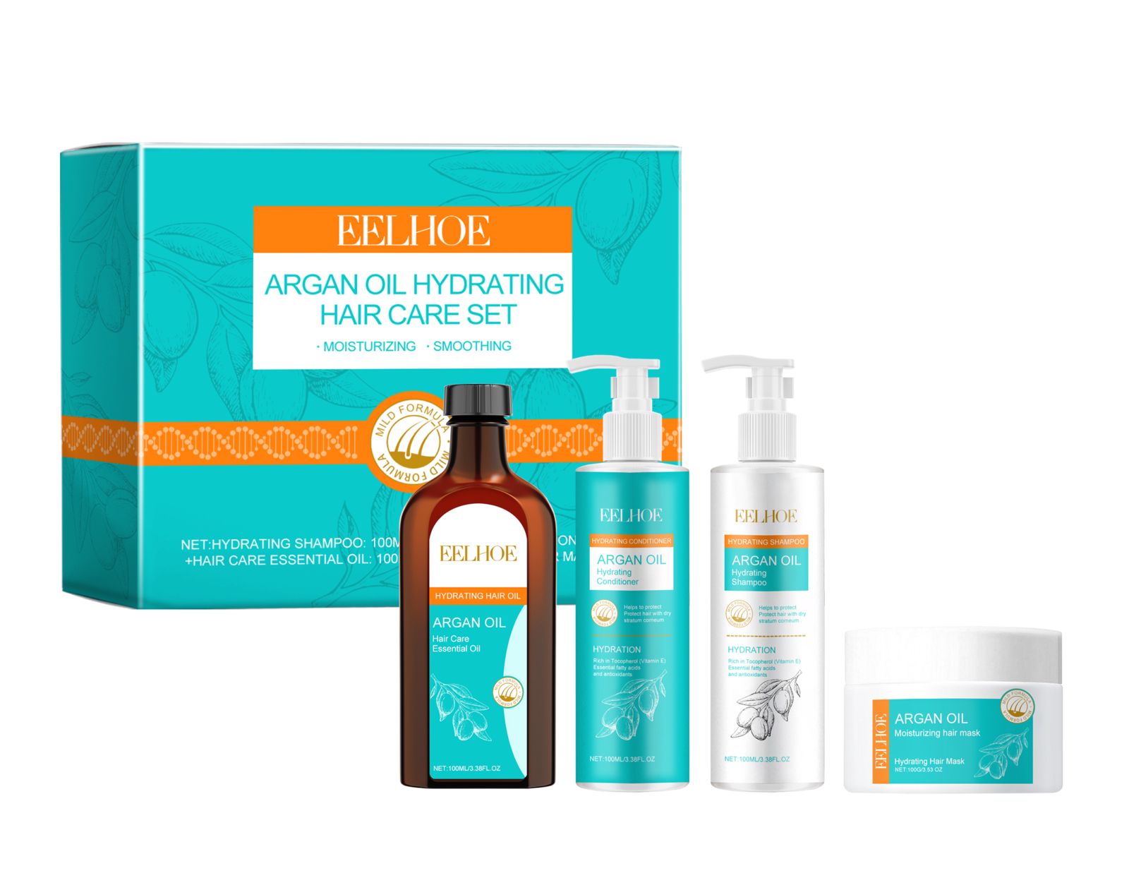 Moroccan Argan Oil Hair Care Set Shampoo Conditioner Mask And Oil For Dry Frizzy Hair