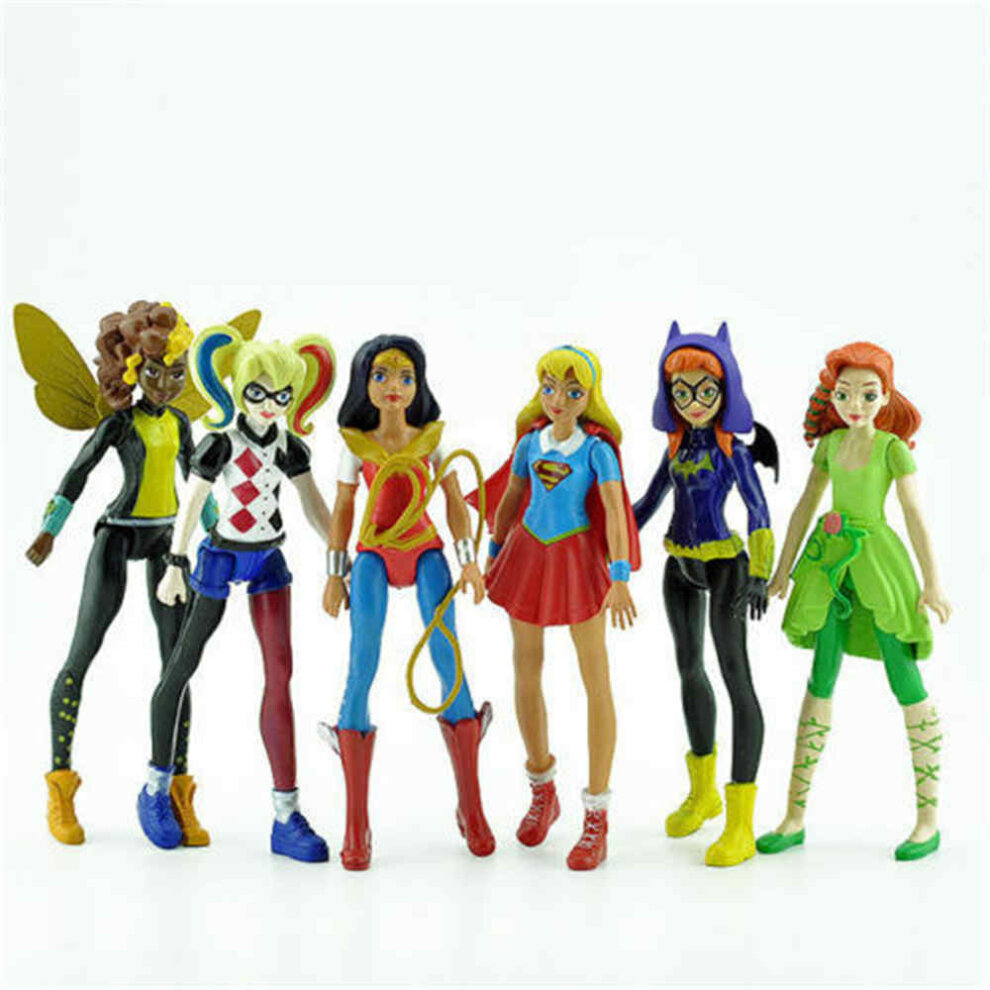 6PCS DC COMICS SUPER HERO GIRLS HARLEY POISON IVY BATGIRL BUMBLEBEE FIGURES TOY