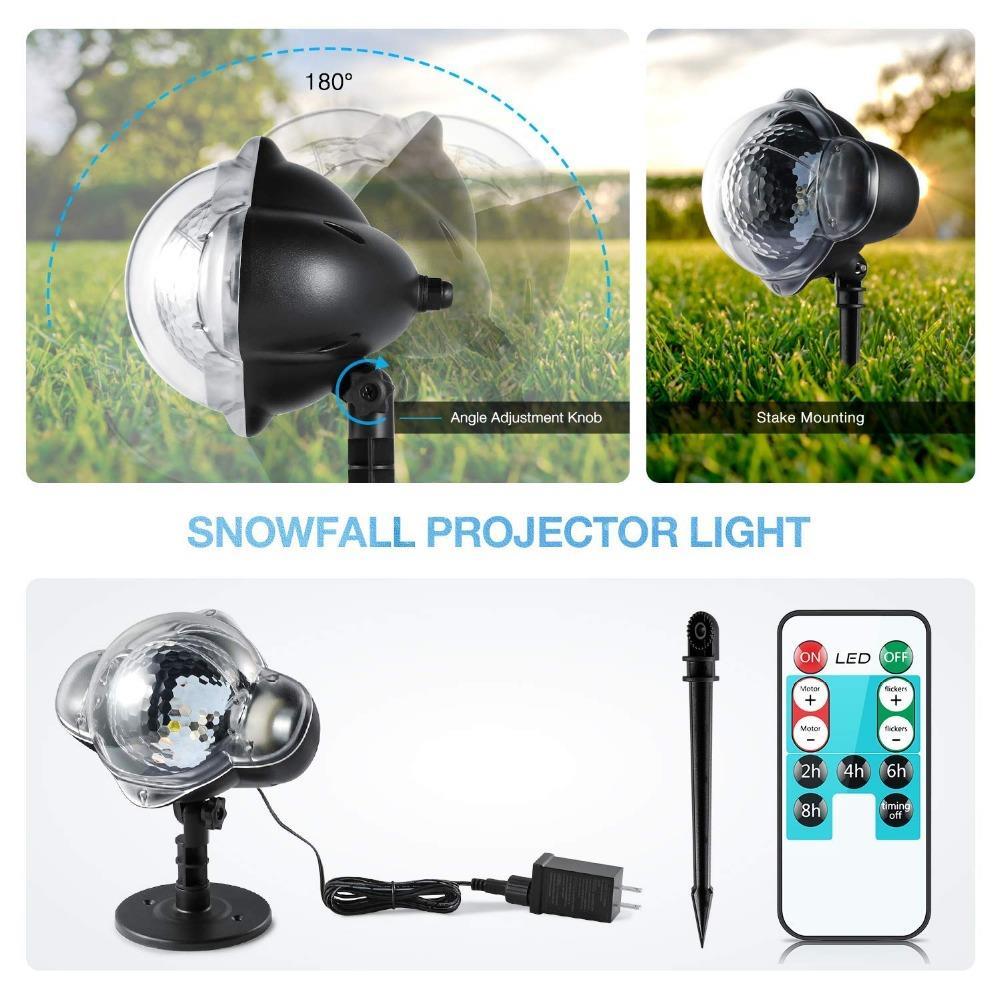 Christmas Projector Light LED Snowfall Light Rotating White Snowflake Waterproof with Wireless Remote Outdoor Indoor Use Holiday Xmas Halloween Party Wedding Patio Garden Decoration
