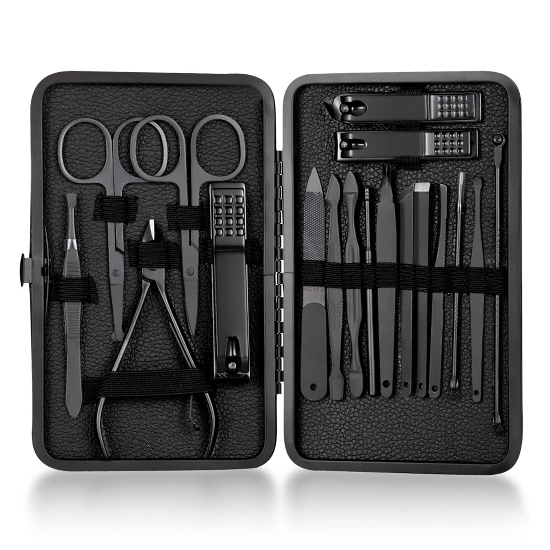 Nail Clippers Professional Manicure Set Nail Grooming Kit Cuticle Remover Toe Nail Care Cutter Pedicure Portable Set Thick Nails Travel Tool Gift For Men Women Friends and Parents 18 in 1 Black