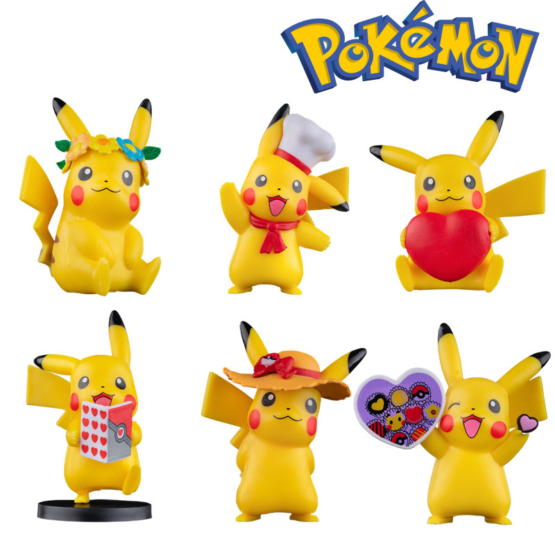 Pokemon Figure Toy Anime Figure Model Toy Cute Pikachu PVC Cake Decoration Ornaments Cartoon Doll Children Toys Gift Set of 6