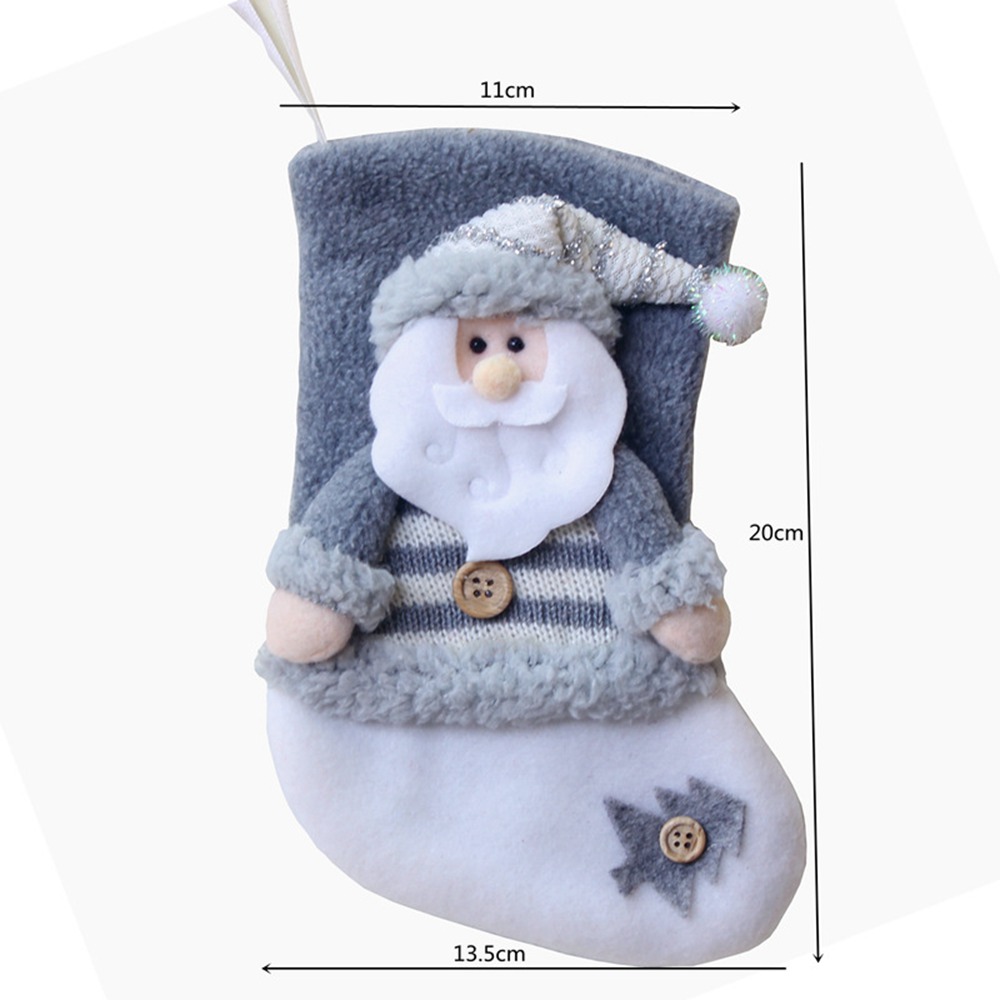 (1PCS Santa Claus) 3PCS Christmas Stocking Embroidered Santa White Grey Xmas Family Kids Christmas Socks Christmas Decorations for Home Noel Decor Navidad New Year