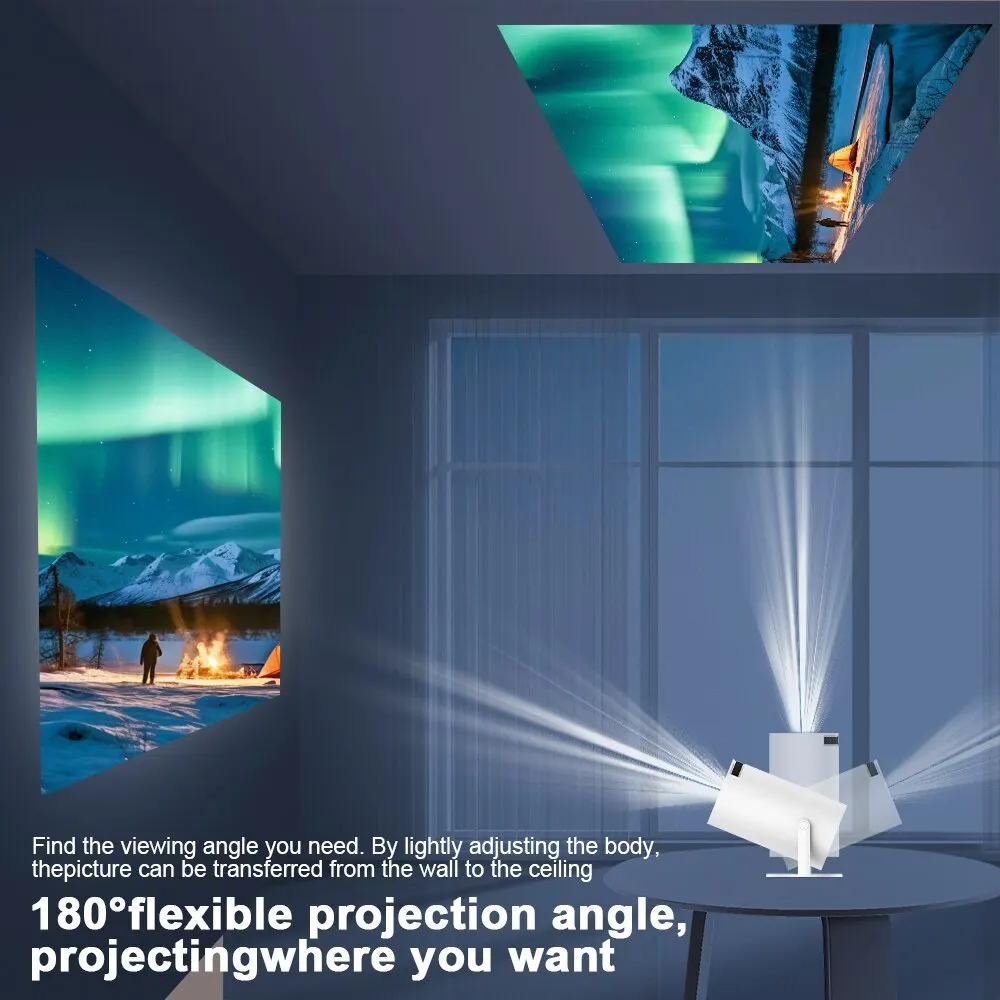 130 Inch Screen Mini Projector Correction Portable Projector 4K/ 200 ANSI Smart Projector with 2.4/5G WiFi Home Video Projector
