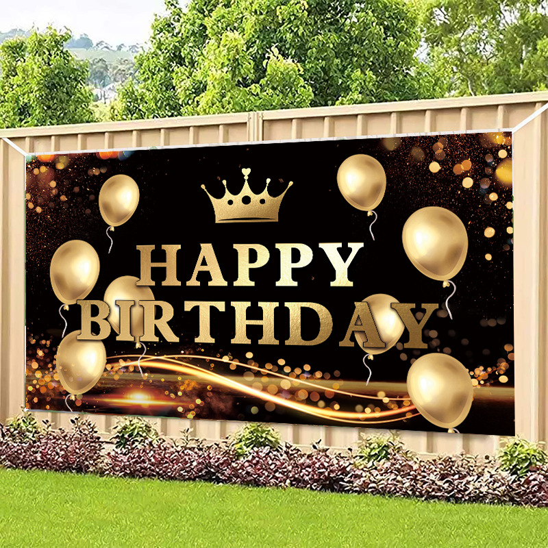Happy Birthday Backdrop Banner Sign Poster Large Fabric Glitter Balloon Fireworks Sign Birthday Photo Backdrop Background for Birthday Party Decoration