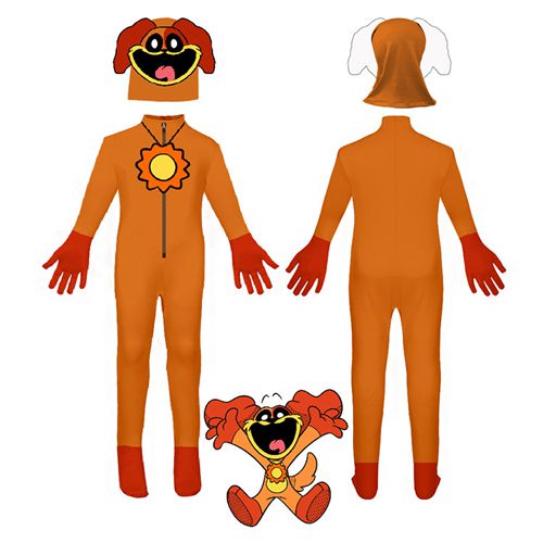 (110cm) Smiling Critters Costume Child Halloween Party Dress up With Head Cover Bodysuit Poppy Playtime DogDay