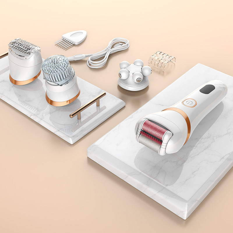 Electric Foot File 4 in 1 Electric Callus Remover with Electric Razors Massage Head Cleansing Brush Rechargeable 2 Speeds for Dead Hard Cracked Dry Skin