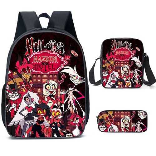 Hazbin Hotel School Backpack School Bags Shoulder Bag Pencil Case 3 Pieces Set Cartoon Student Travel Rucksack for Boys Girls